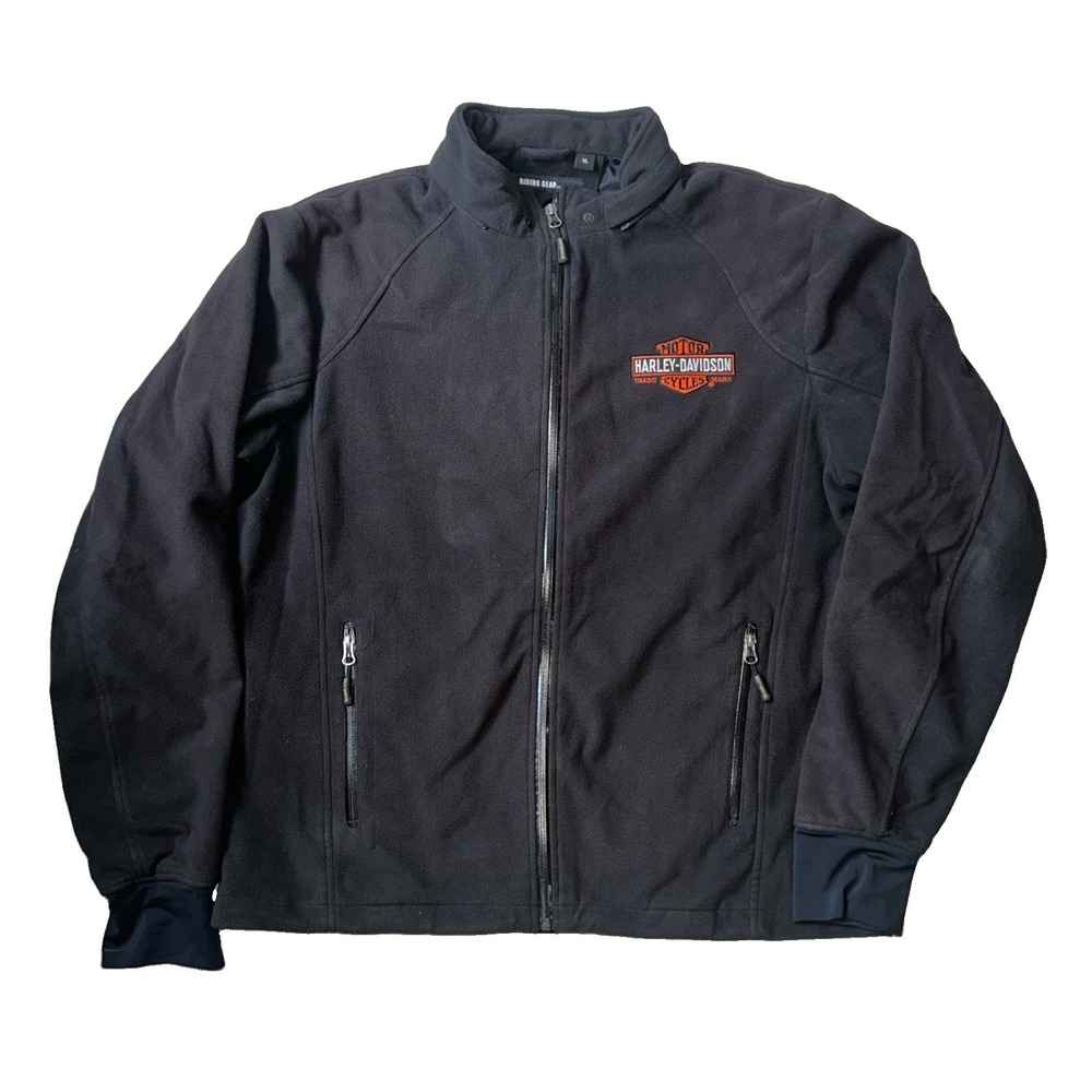 Harley-Davidson Riding Gear Jacket Mens XL Black Fleece Full Zip Embroidered y2k